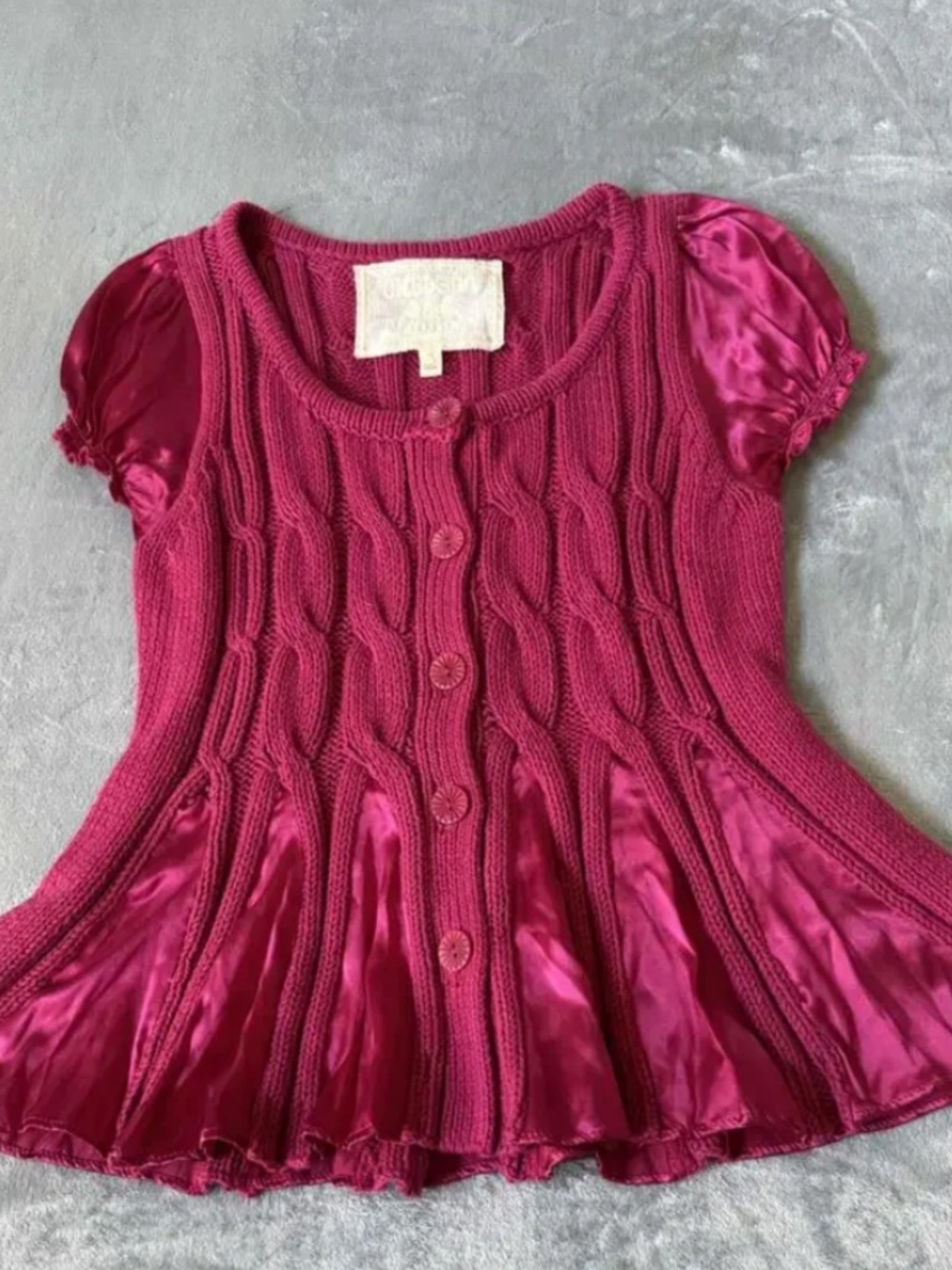 VINTAGE ,CHELSEA & VIOLET short-sleeved Burgundy Cable Knit Sweater ,s L,
